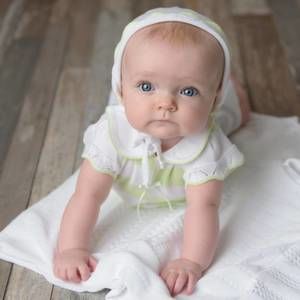 NEW DOLCE GOCCIA riley striped knit bonnet in white/lime